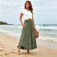thumbnail image 2 of Boho Ruffle Hem Maxi Skirt for Women - High Waisted Elastic Waist Long Skirt with Pockets, Flowy Casual Beach Summer Skirt Army Green L, 2 of 8