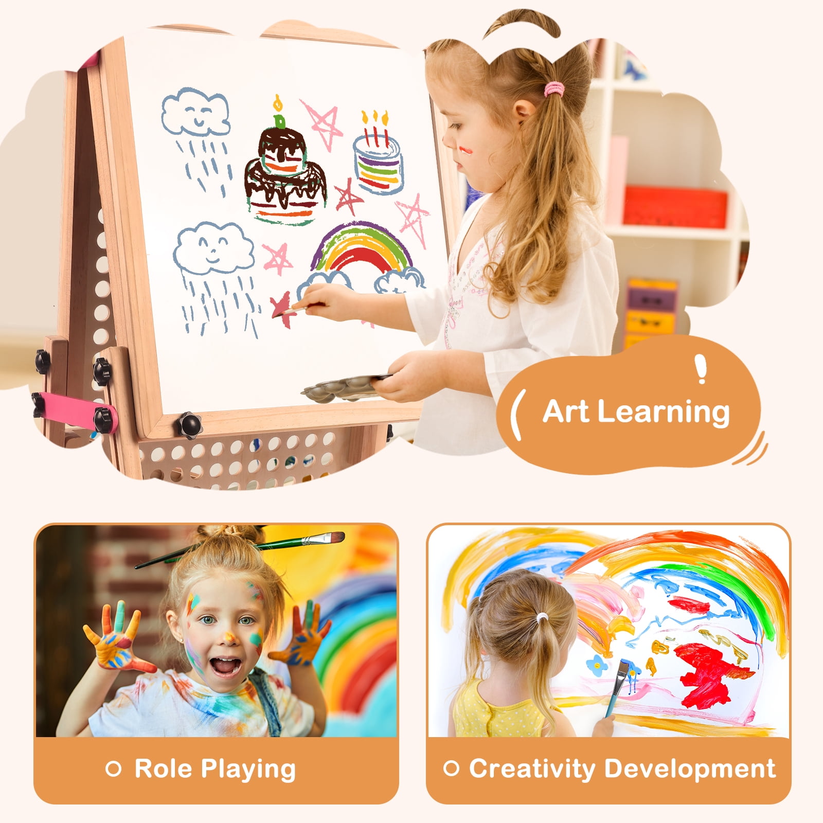 RLUETIME Adjustable Magnetic Whiteboard Kids Art Easel, Educational Drawing Board for Toddlers & Kids, Green