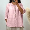 thumbnail image 2 of Jsaierl 3/4 Length Sleeve Cotton Linen Tops for Women Plus Size V Neck Shirts Trendy Solid Ladies Embroidery Blouses Work Dressy Tunic Top M-3XL, 2 of 9