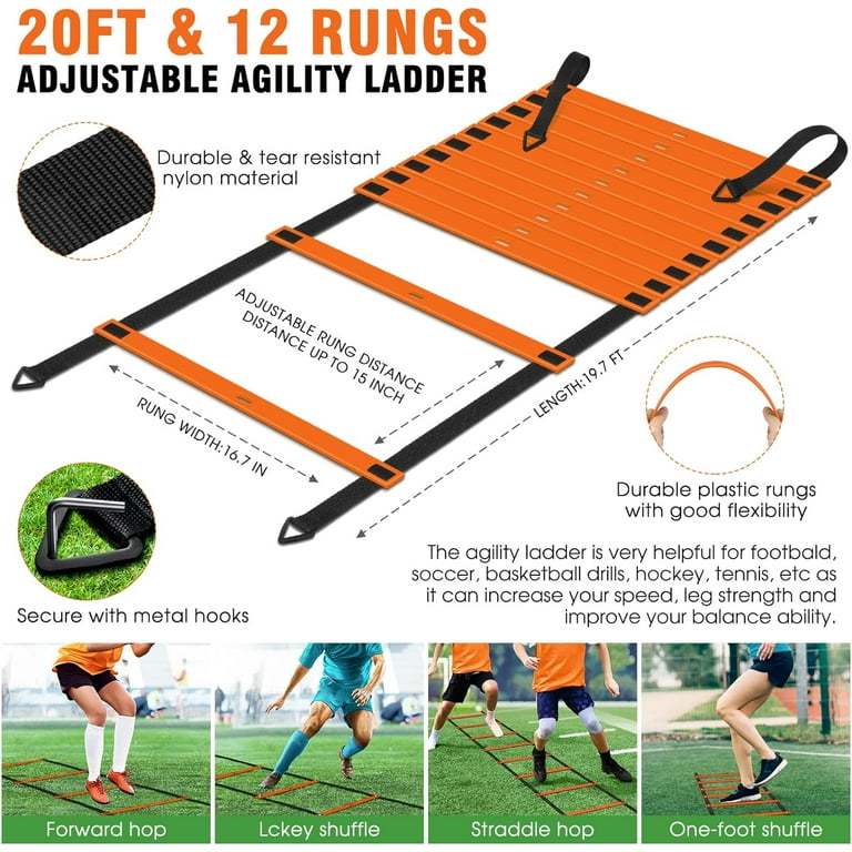 Soccer Kit Hurdles Training Equipment 20ft Agility Ladder With 12