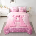 thumbnail image 2 of jejeloiu Monogrammed A Twin Bedding Sets 7-Piece,Cute Girls Bowtie Bedding Comforter Set,Pink Glitter Print Sheet Sets For Child,Microfiber Room Decorative Reversible, 2 of 8