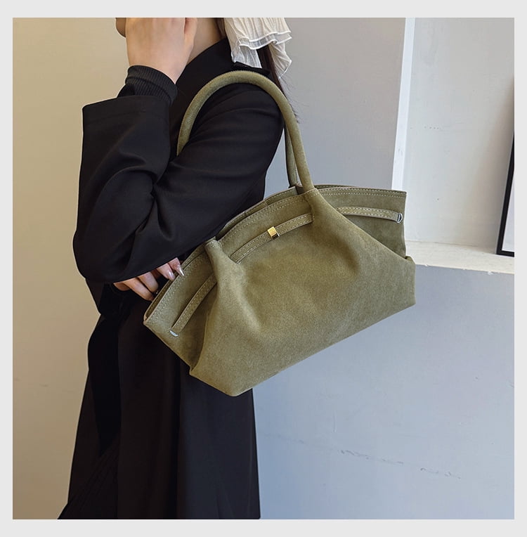 Kwuty Faux Suede Tote Bag for Women, Hobo Handbag Women Vintage Shoulder Bag Purse for Work Office Travel（Green）