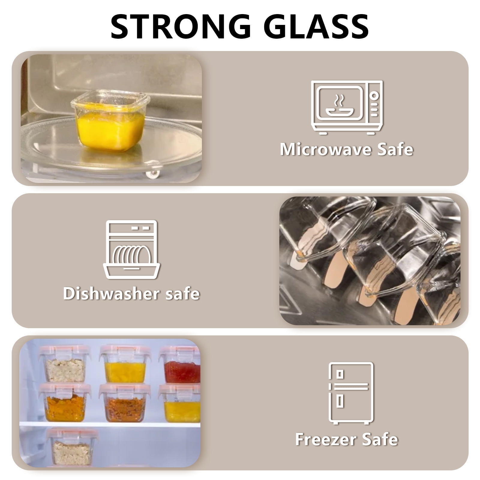 WhiteRhino 12 Packs 6oz Glass Baby Food Storage Containers with Lids, Jars for Toddlers,Microwave & Dishwasher Safe