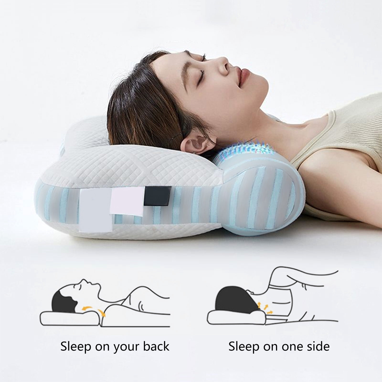 Kchsji Cervical Memory Foam Pillow for Side Back Sleepers Ergonomic Zoned Support Neck Head Shoulder Breathable Mesh Structure Washable Case Home Office Travel Comfort for Better Sleep 29.13"x18.89"