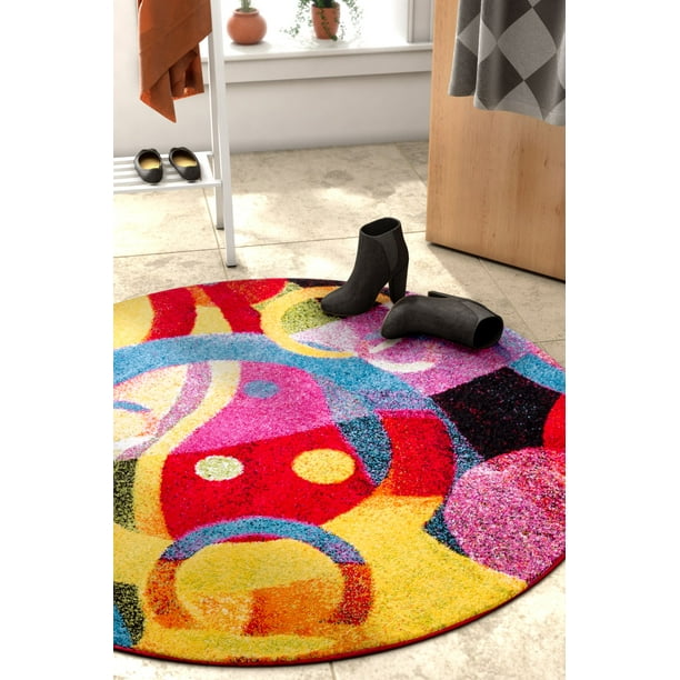 Well Woven Viva Brilliant Multicolor Modern Abstract Shapes 5'3" Round Rug
