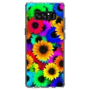 DistinctInk Clear Shockproof Hybrid Case for Samsung Galaxy Note 8 - TPU Bumper, Acrylic Back, Tempered Glass Screen Protector - Red Green Yellow Sunflowers