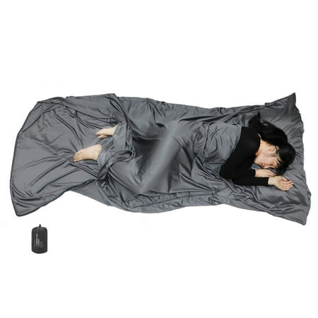 Browint Doublure de Sac de Couchage avec Fermeture Éclair Bidirectionnelle Drap de Voyage avec Poche Oreiller 87 Pouces"X41 Pouces" Extra Large Drap de Voyage pour Hôtel Léger Super Doux Fibre Soyeuse Drap de Camping Multifonction