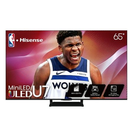 Hisense 65" Class U7 Series Mini-LED ULED 4K UHD Google Smart TV (65U75QG, 2025 Model) - QLED, Native 165Hz, Dolby Vision IQ, Dolby Atmos, Full Array Local Dimming, Game Mode Ultra