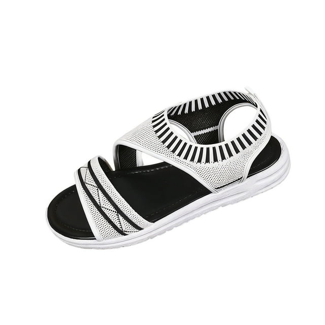 WLOELOEW Mesh Flat Sandals For Women Breathable Round Toe Casual Spring Summer Wear White European Size 37 Us Size 4 Foot Length 9.25 Inches Mesh Material