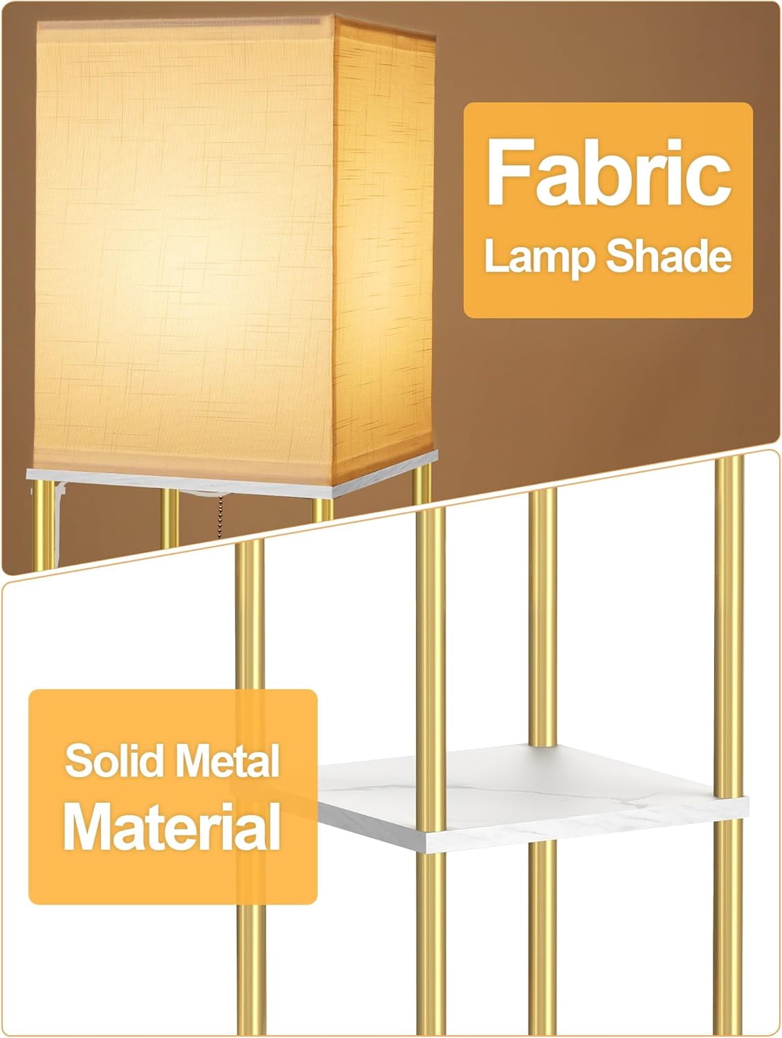 Floor Lamp with Shelves for Living Room, Shelf Floor Lamp with 3 CCT LED Bulb, Corner Display Standing Column Lamp Etagere Organizer Tower Nightstand with White Linen Shade for Bedroom, Office