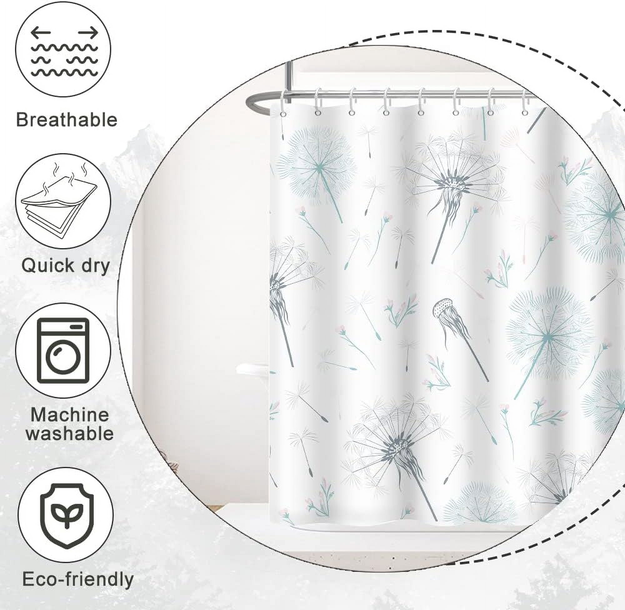 Stall Shower Curtain, Green and Grey Dandelion Shower Curtain for Bathroom Waterproof Fabric Spring RV Shower Curtain Set with Hooks, 36x72 Inch