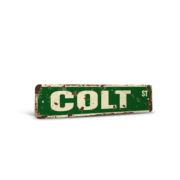 COLT Vintage Style Rustic Street Sign – Childrens Name Room Sign Retro Decorative Wall Sign for Home, Bar, Garage, or Outdoor Use | 4" X 18" Aluminum Metal Road Sign