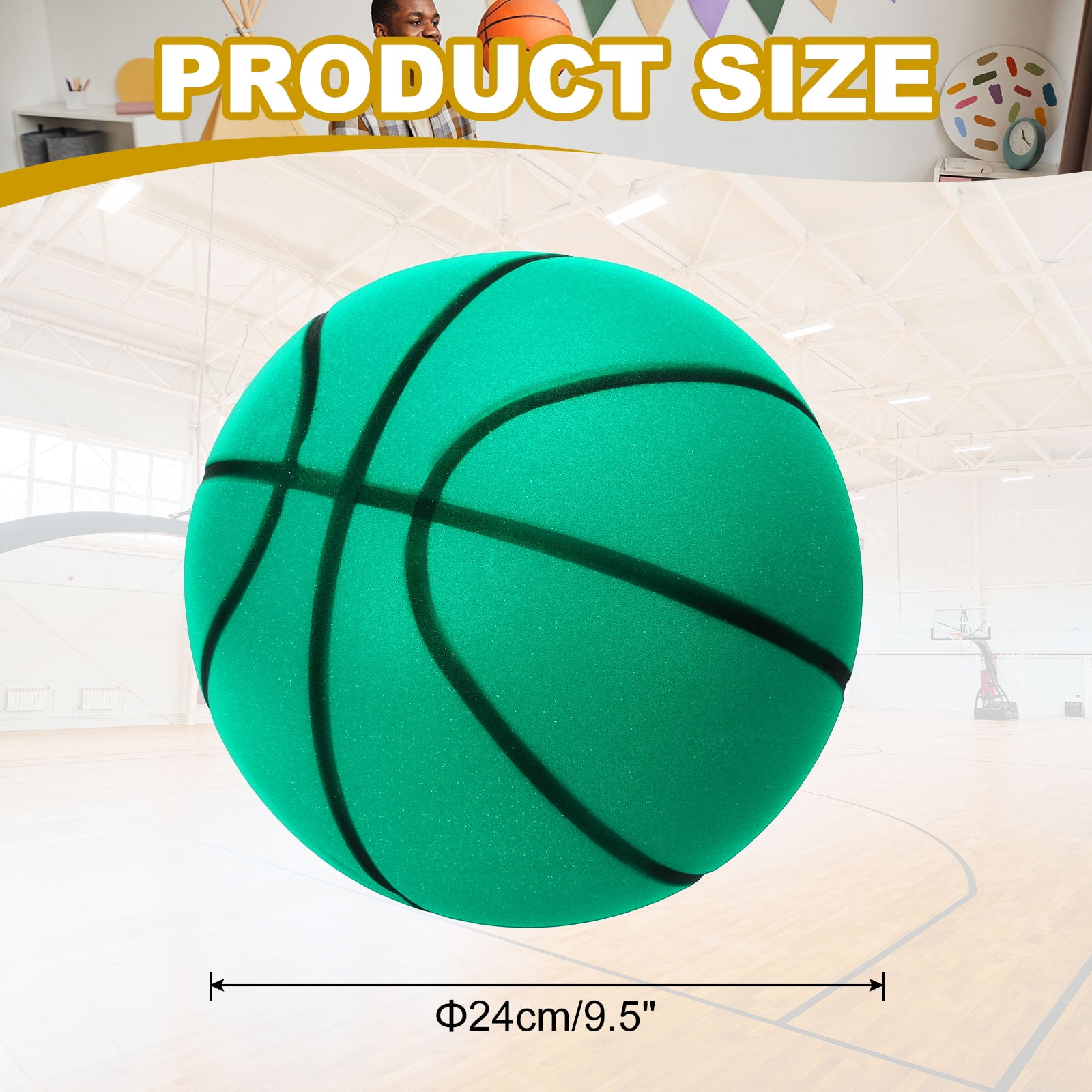 Uxcell Silent Basketball 9.5" No Noise High-Density Foam Dribbling Indoor Basketball with Net Bag forIndoor Sport Green