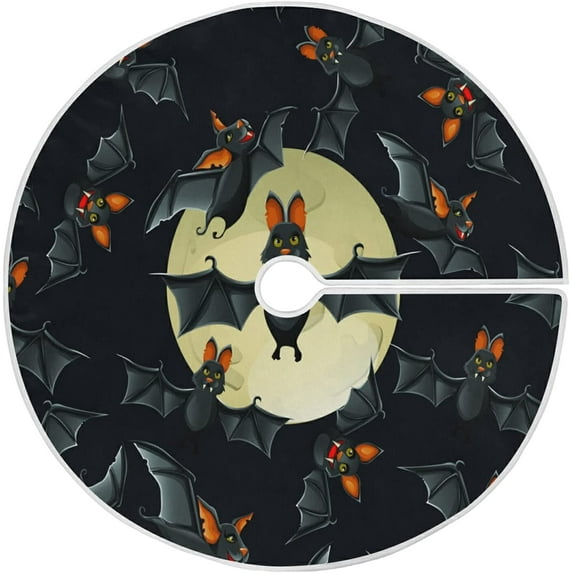 FMSHPON Halloween Bat Moon Xmas Christmas Tree Skirt Stand Mat for Holiday Party Decoration Indoor Outdoor 36 inches