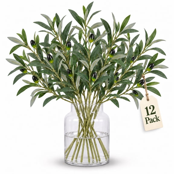 Glazina Artificial Plants Olive Branches, 12 Pack, 23 Inch Faux Greenery Stems for Vases Home Decor