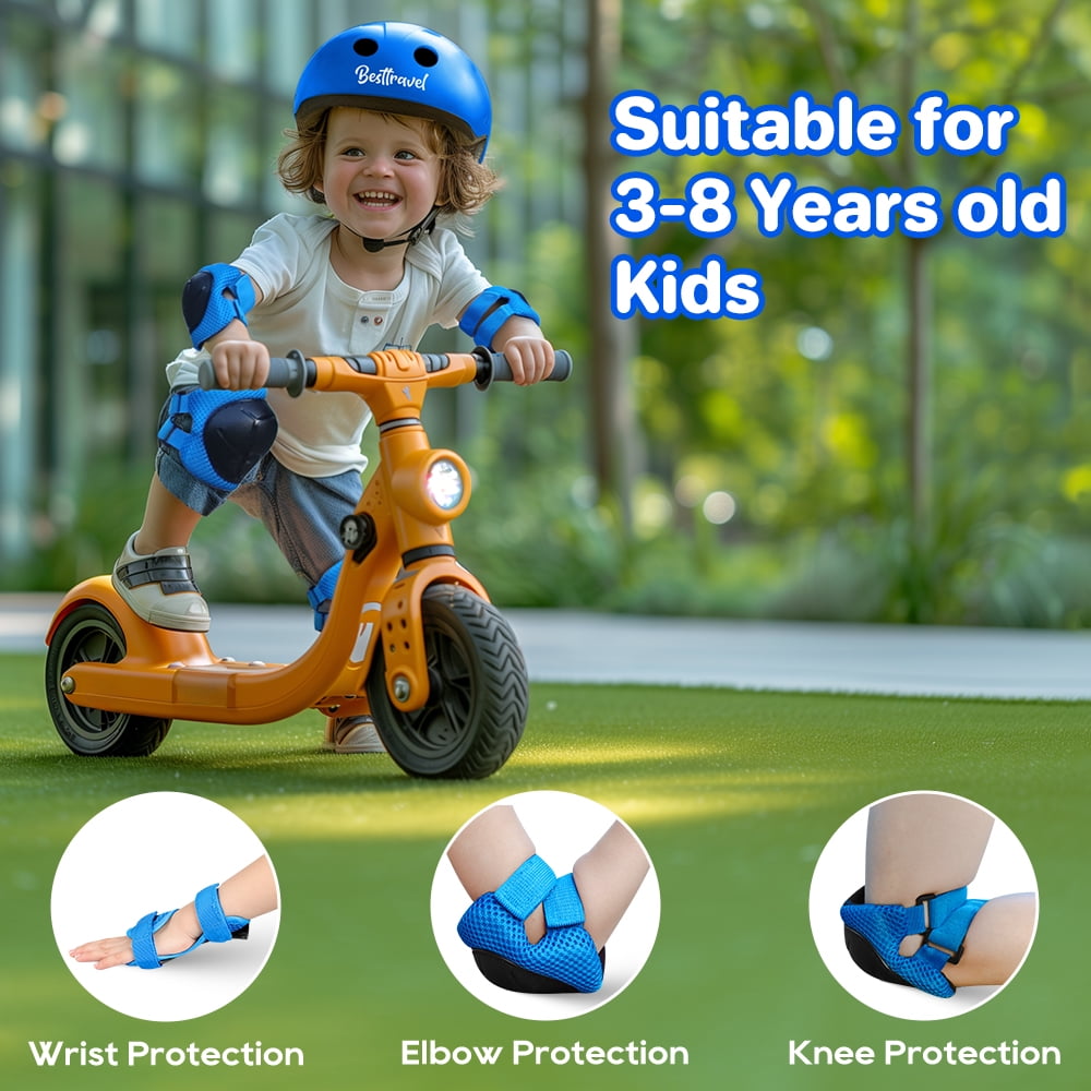 Kids Bike Helmet & Protective Gear Set for Toddlers Age 3-8, Adjustable for Cycling & Skateboarding - Blue