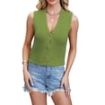 thumbnail image 4 of Women Summer Sweater Vest Sleeveless V Neck Button Up Cardigan Waffle Knit Tank Tops Spring Clothes Green L, 4 of 9