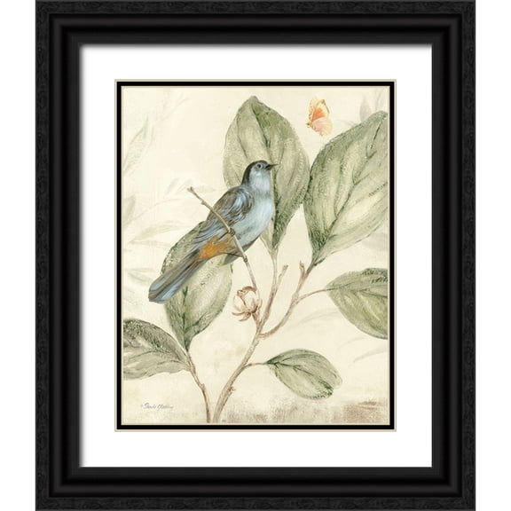 Gladding, Pamela 12x14 Black Ornate Wood Framed with Double Matting Museum Art Print Titled - Bird And Branch I