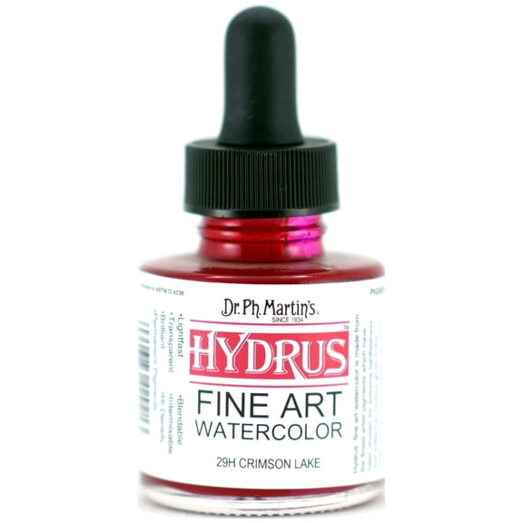 Dr. Ph. Martin's® Hydrus Fine Art Watercolor (29H) Watercolor Bottle, 1.0 US fl oz, Crimson Lake, 1 Bottle