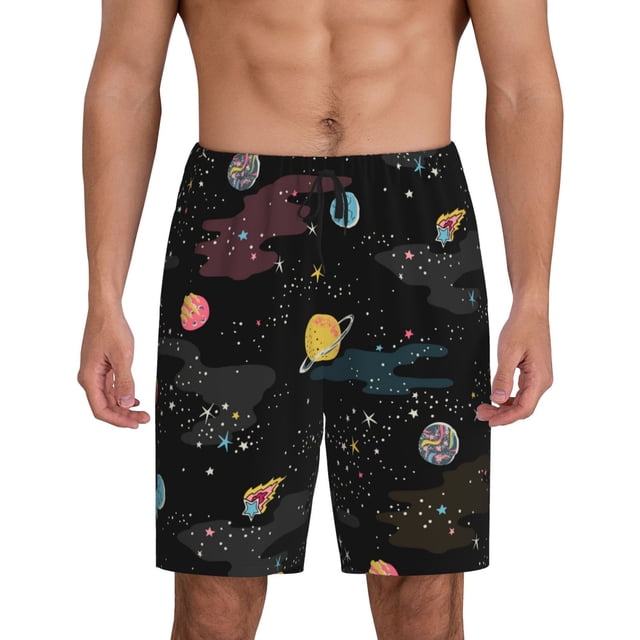 Balery Galaxy Pantalones cortos de pijama de punto de algodón para hombre con cinturilla y bolsillos-Large