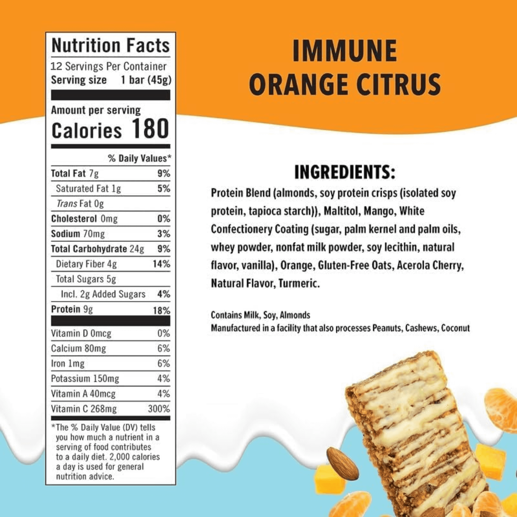 JiMMY! Immune Orange Citrus Burst Protein Bars, 12 Count