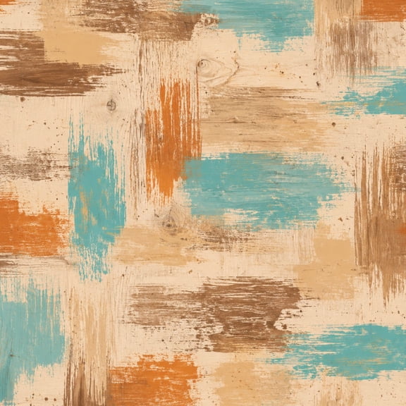 Peel and Stick Wallpaper Rustic Abstract Brushstroke Earthy Tones Turquoise Orange Accents 17.7"x118" Contact Paper Removable Self Adhesive Waterproof Wall Decor for Bedroom Kitchen Cabinets