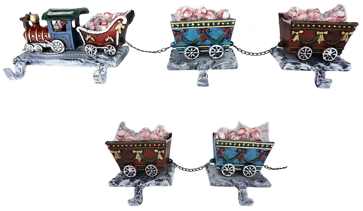 LuLu Decor, 100 Cast Iron Christmas Stocking Holder, Engine with santa