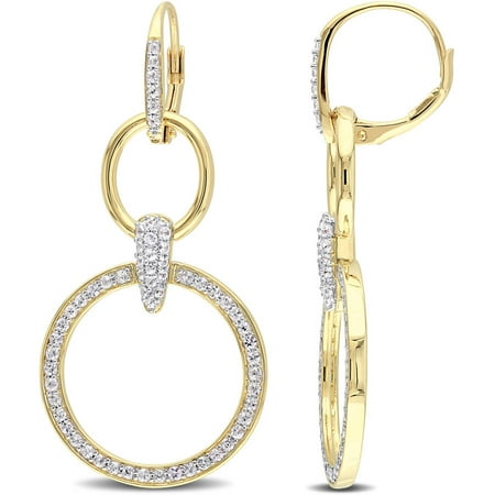 Miabella 1-5/8 Carat T.G.W. White Sapphire 18kt Yellow Gold over Sterling Silver Multi-Circle Drop Leverback Earrings