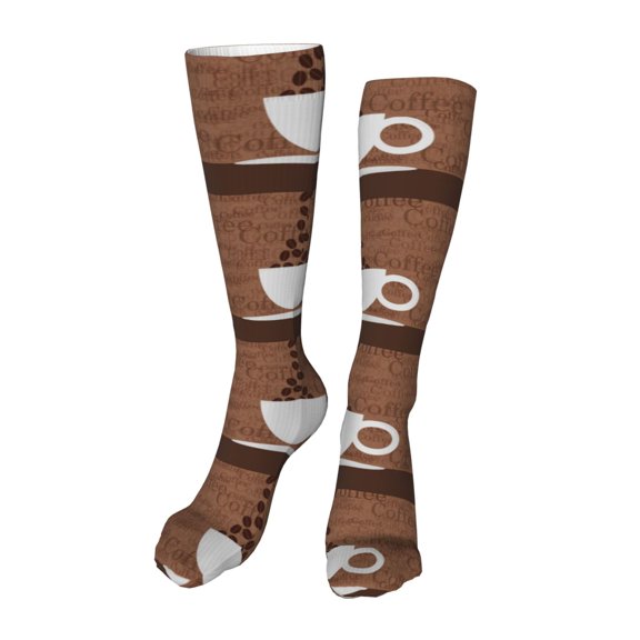 Xecao Coffee Cafe Cup Print Calf Socks Seamless Toe, Knee High Long Socks, Sports Socks Trouser Socks for Women and Men-One Size