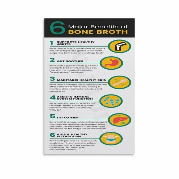 6 Major Benefits Of Bone Broth Healthy Eating Poster Canvas Painting Posters And Prints Wall Art for Living Room Bedroom Decor
