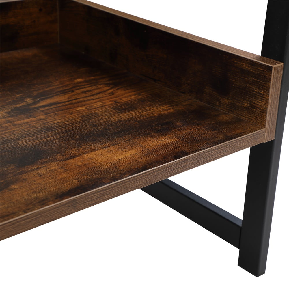 Industrial Home End Table, Night Stand Side Table with Storage Shelf for Bedroom, Living Room, Brown