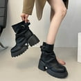 thumbnail image 6 of Juebong Women's Slouchy Fold Over Boots Mid Calf Block Chunky Heel Round Toe Western Pull on Fashion Combat Boot Black,37, 6 of 8