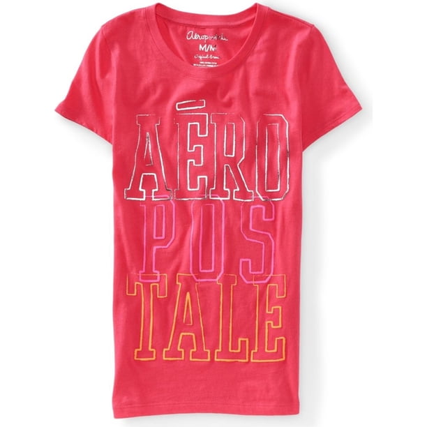 Aeropostale - Camiseta gráfica para mujer con pintura de hojaldre apilada, rosa, mediana Aeropostale Camiseta gráfica