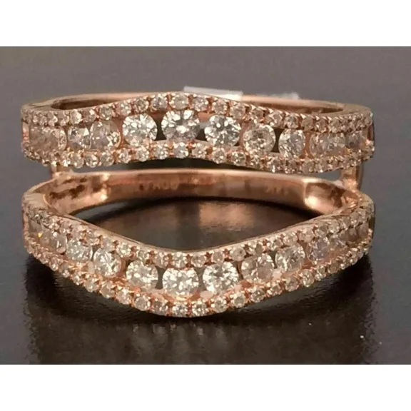 Rose Gold Plated 14k Ring Enhancer Solitaire Wrap Guard Moissanite Cut Round Ct 2