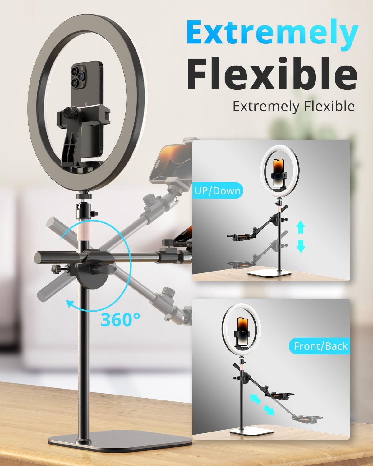 12" Desk Ring Light With Stand And Phone Holder  Overhead Mount For Video Recording Zoom Meeting Live Streaming Compatible Android Cameras