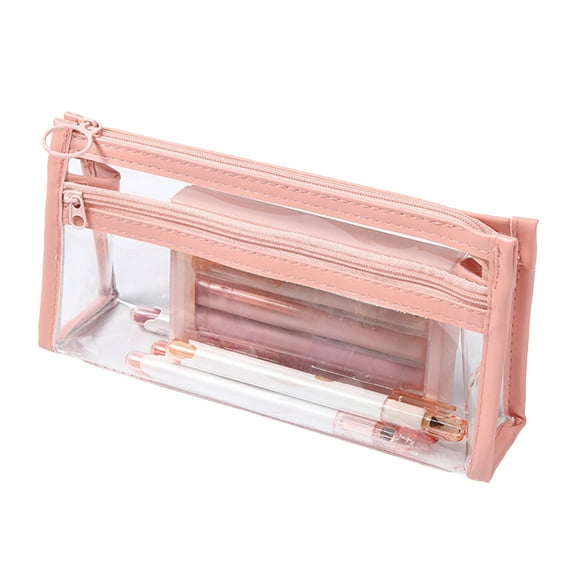 SLYNSHome Clear Pencil Case,PVC Pencil Pouch Plastic Transparent Pen Bag Stationery Make up Organizer with Zipper Office Travel Supplies for Men Women - Pink