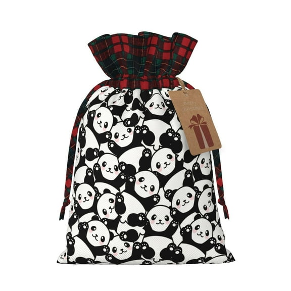 Naloa Cute Panda (3) Christmas Gift Bags Christmas Drawstring Gift Bags Christmas Trees Decorations Indoor Holiday Party Christmas Treat Bags-Black