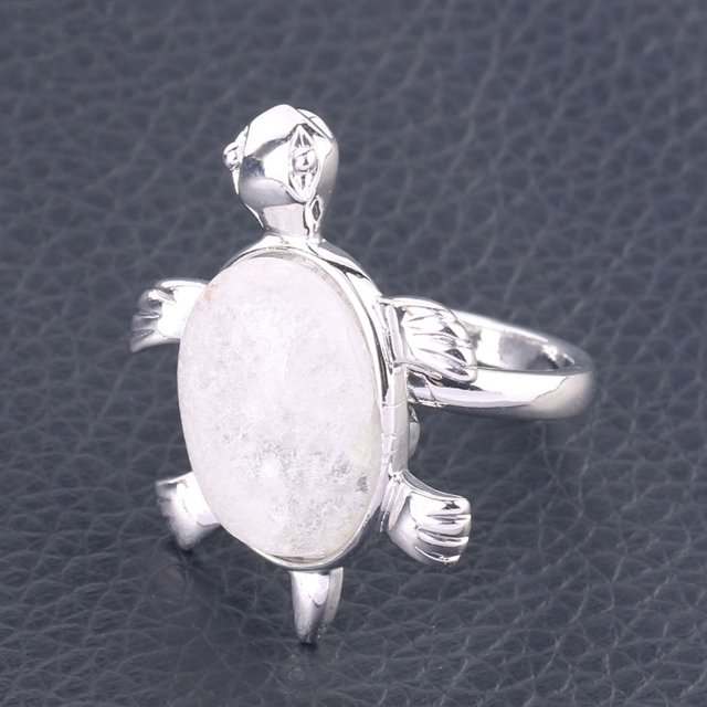 Women Rings Natural Gems Crystal Turtle Tortoise Lapis Lazuli Obsidian Jewelry