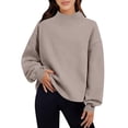 thumbnail image 2 of Lcziwo Women's Casual Mock Neck Pullover Long Sleeve Loose Fit Sweatshirt Solid Soft Fall Spring Trendy Blouses Khaki,XXL, 2 of 8