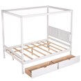 thumbnail image 3 of Canopy Bed Frame with 2 Drawers, Full Size Platform Bed, Wooden Canopy Bed with Headboard and 3 Center Supported Legs, Noise Free, No Box Spring Needed, White, 3 of 7