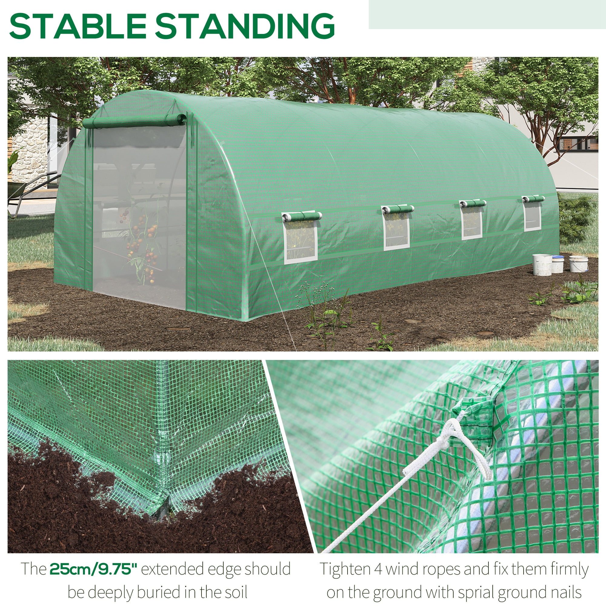 Outsunny 234.25" x 118" x 82.75" Walk-In Tunnel Greenhouse with Zippered Door & 8 Mesh Windows, Large Hot House Kit, Galvanized Steel Frame, Green