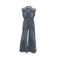 thumbnail image 4 of Hilenly Denim Jumpsuit for Women Sleeveless Stretch High Waisted Wide Leg Jean Rompers Button Down Denim Overalls, 4 of 10