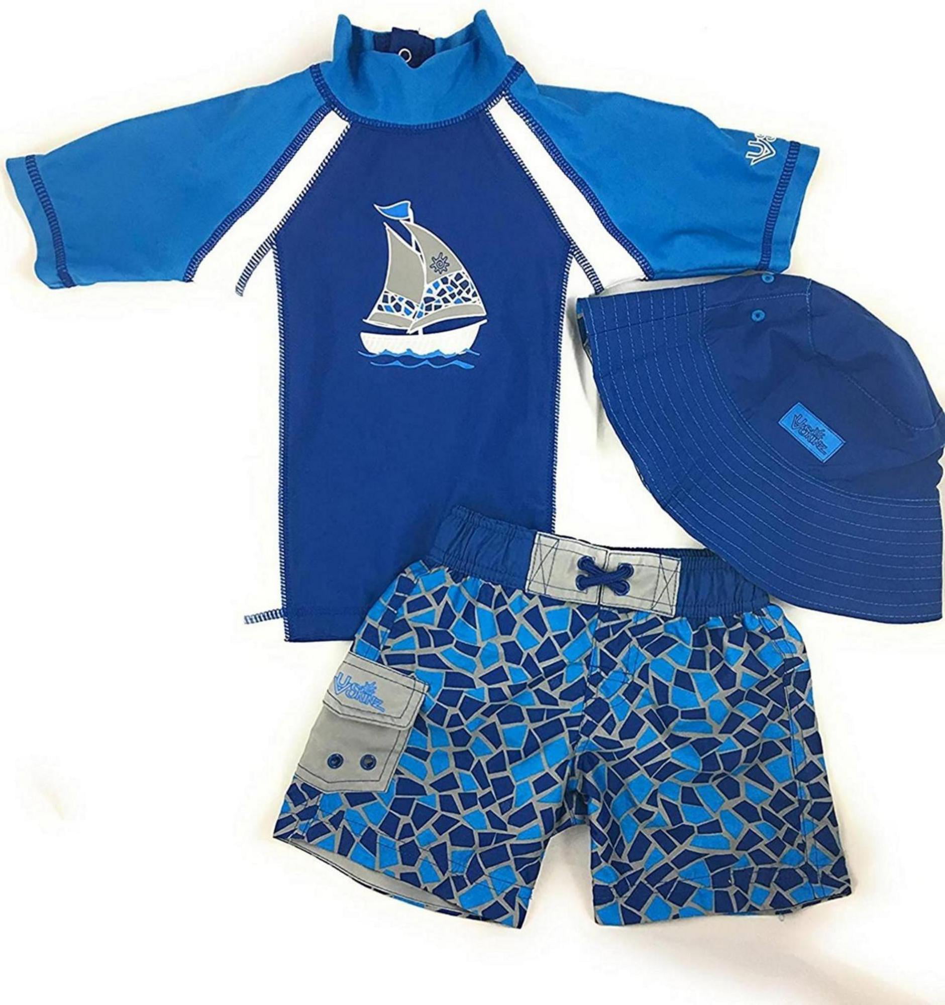 2 Pc Set Baby or Toddler Boys Swim Trunks and Reversible Sailing Sun Hat Set