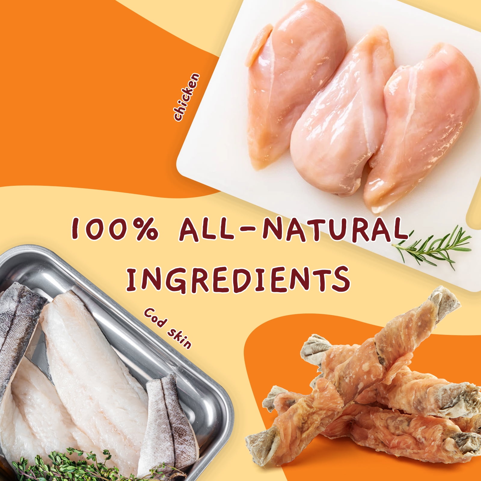 (4 pack) Jungle Calling Dog Treats, High Protein Dog Chewy Treats Healthy Teeth and Coat, Chicken Wrapped Cod Skin Sticks, Rawhide Free Cod Fish Skin Treats for Dogs, 10.6 oz