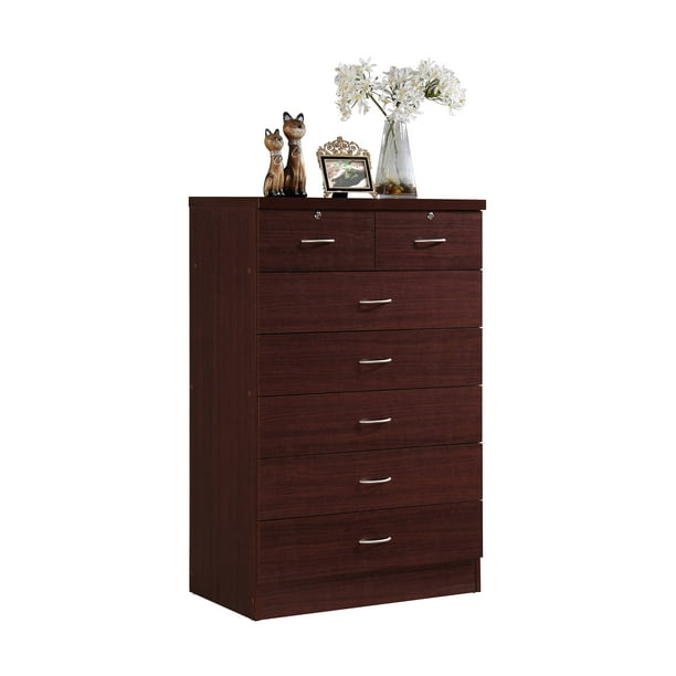 Hodedah 7 Drawer Dresser With Two Locks Mahogany Walmart Com Walmart Com