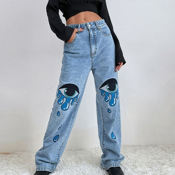 Flywake Jeans Denim Pants for Women Clearance Women's Loose Casual
