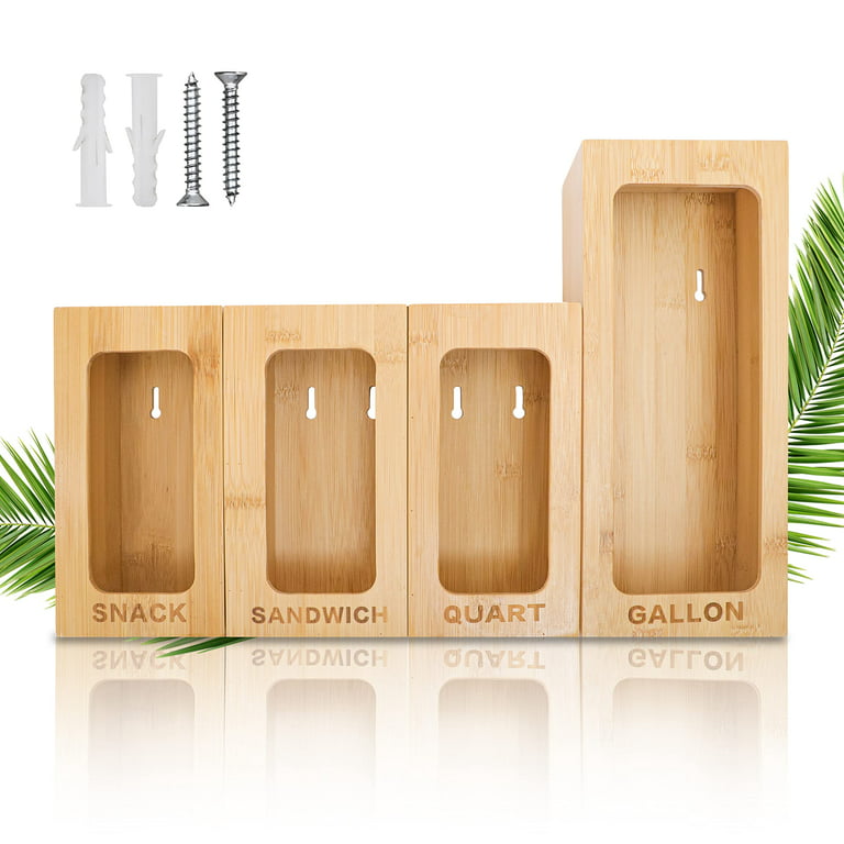 FairylandCollection Elite Premium Bamboo plastic bag organizer magnetic  Ziplock Dispenser individual for Kitchen Drawer, Compatible: Gallon, Quart