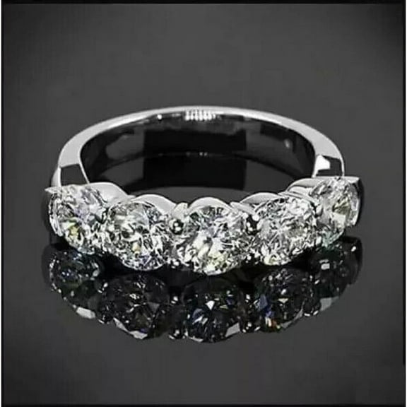 14K White Gold Plated Silver 2CT Round Cut Lab Created Diamond 5 Stone Women's Wedding Anniversary Ring