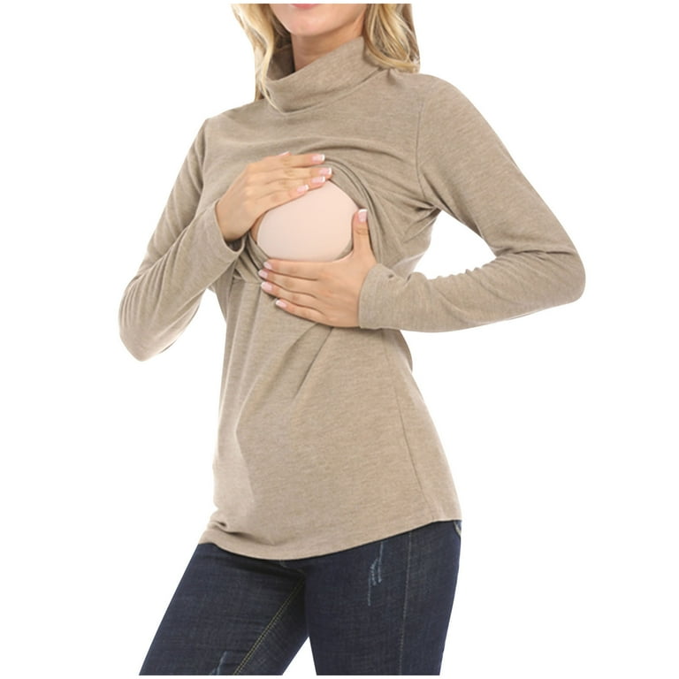 breaise Women Nursing Shirts Soft Mock Turtleneck Maternity Tops