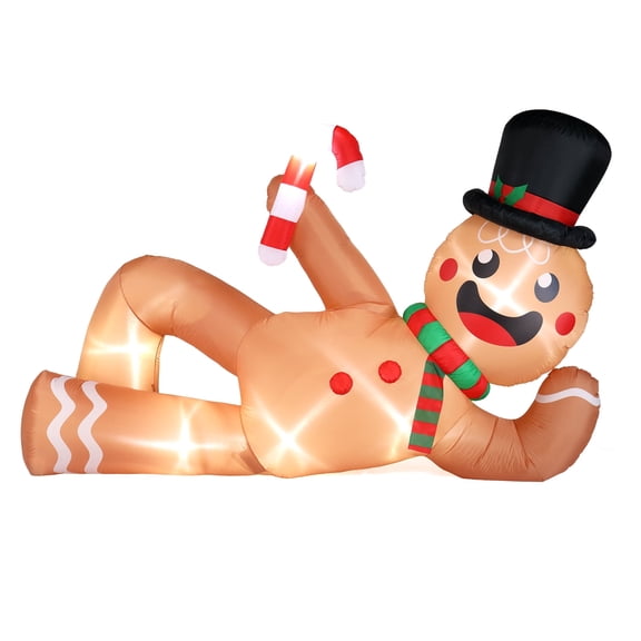 Ktaxon Christmas Inflatable Decorations Gingerbread Man Lying On The Ground, Blow up Christmas Decor with 6 String Lights
